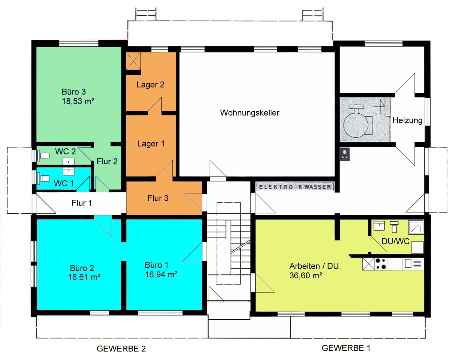 Grundriss EG links - Büro 3 (Grün) 